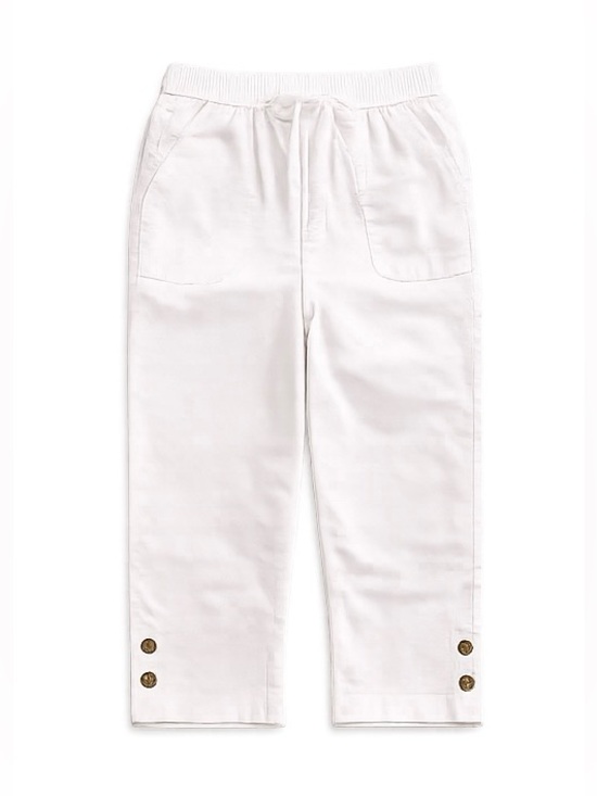 Coral Bay Pants - Coral Bay Women’s White Cropped Pants Size L 100% Cotton Pull-On Elastic Waist